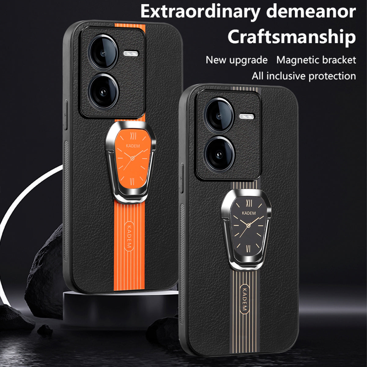 KADEM For vivo iQOO Z9 5G Kickstand Case Leather Coated TPU+Acrylic Hybrid Phone Cover KADEM For vivo iQOO Z9 5G Kickstand Case Leather Coated TPU+Acrylic Hybrid Phone Cover
